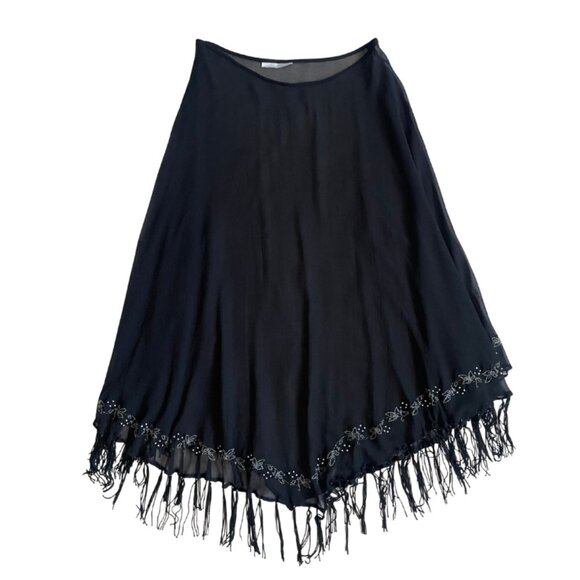 Dresses & Skirts - sheer black flowy embroidered skirt with fringe tassels fits XS/S